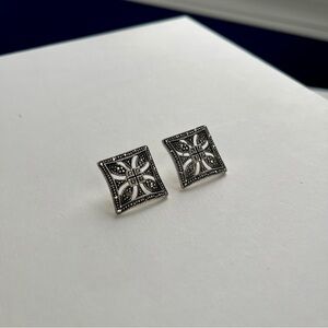 Sterling Silver & Marcasite Square Stud Earrings